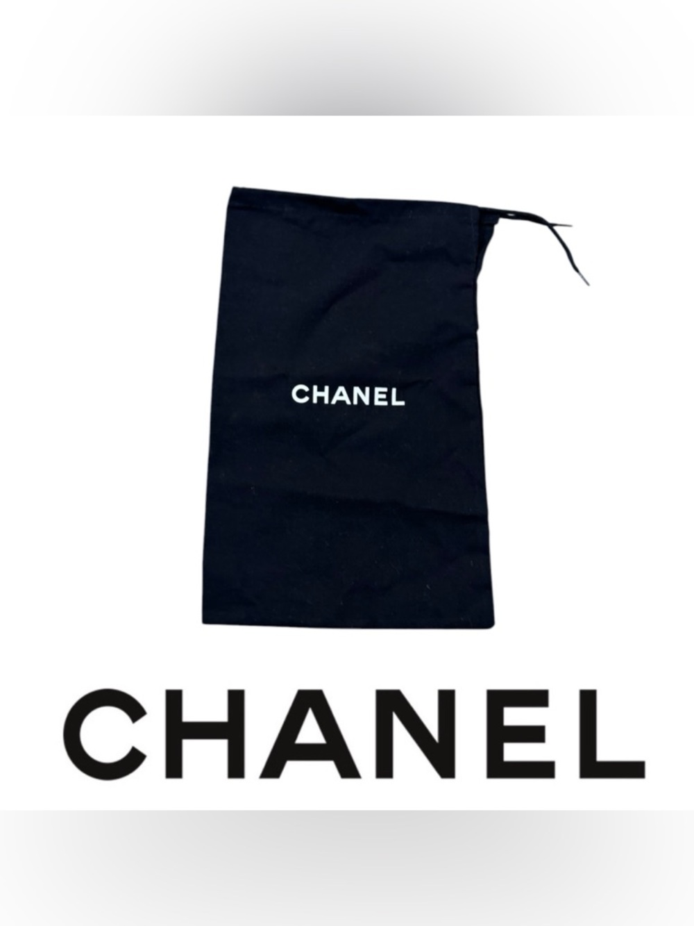 CHANEL Black and White Branded Drawstring Pouch
